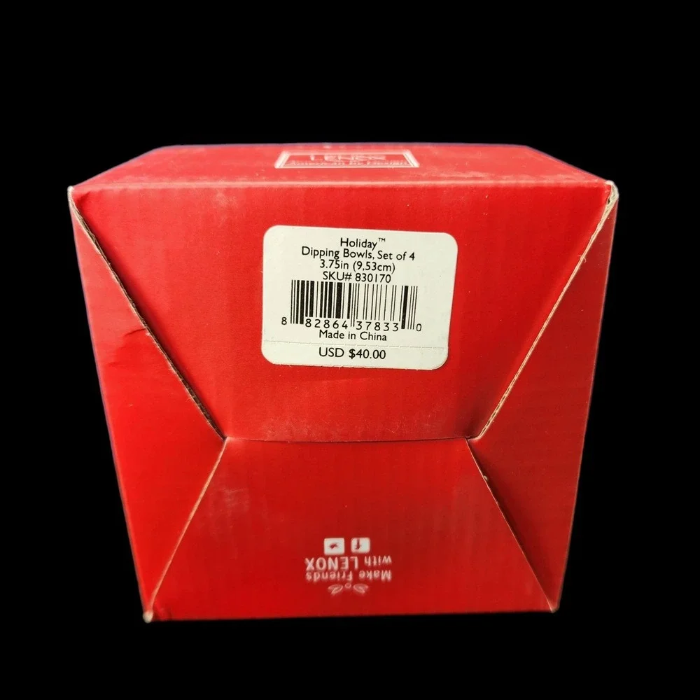 Lenox Holiday Holly Dip Bowls Christmas Set of 4 Red Bow Dipping Bowls New in Bx